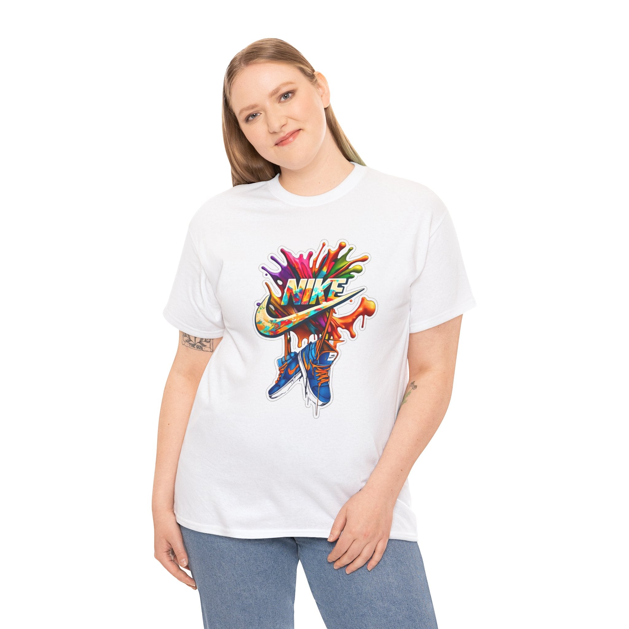 Nike Inspired Splash Graphic Tee — Colorful Sneaker Streetwear T-Shirt