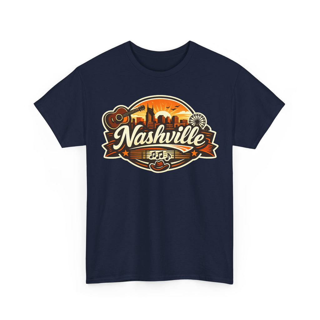 Nashville Skyline Guitar Tee – Retro Music City Souvenir Shirt