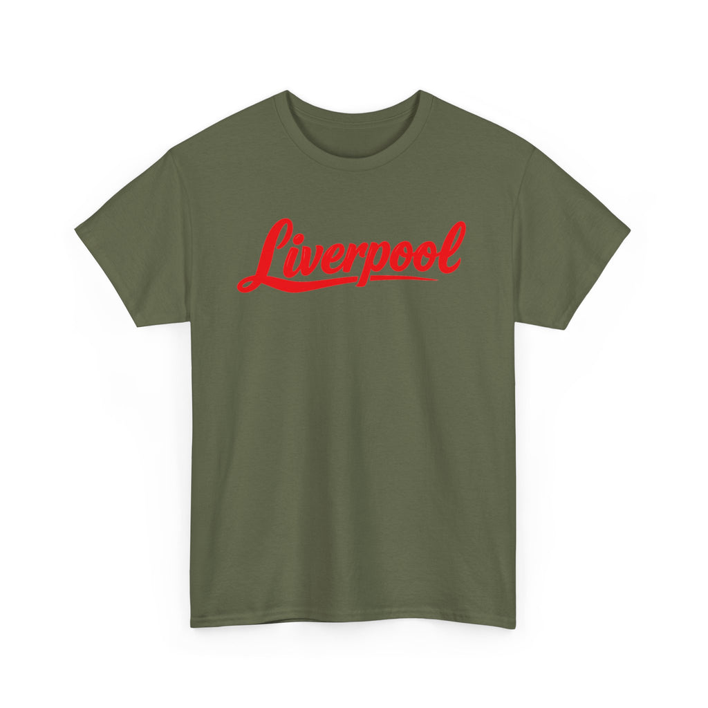 Liverpool Script T-Shirt — Retro Red Logo Tee for Fans