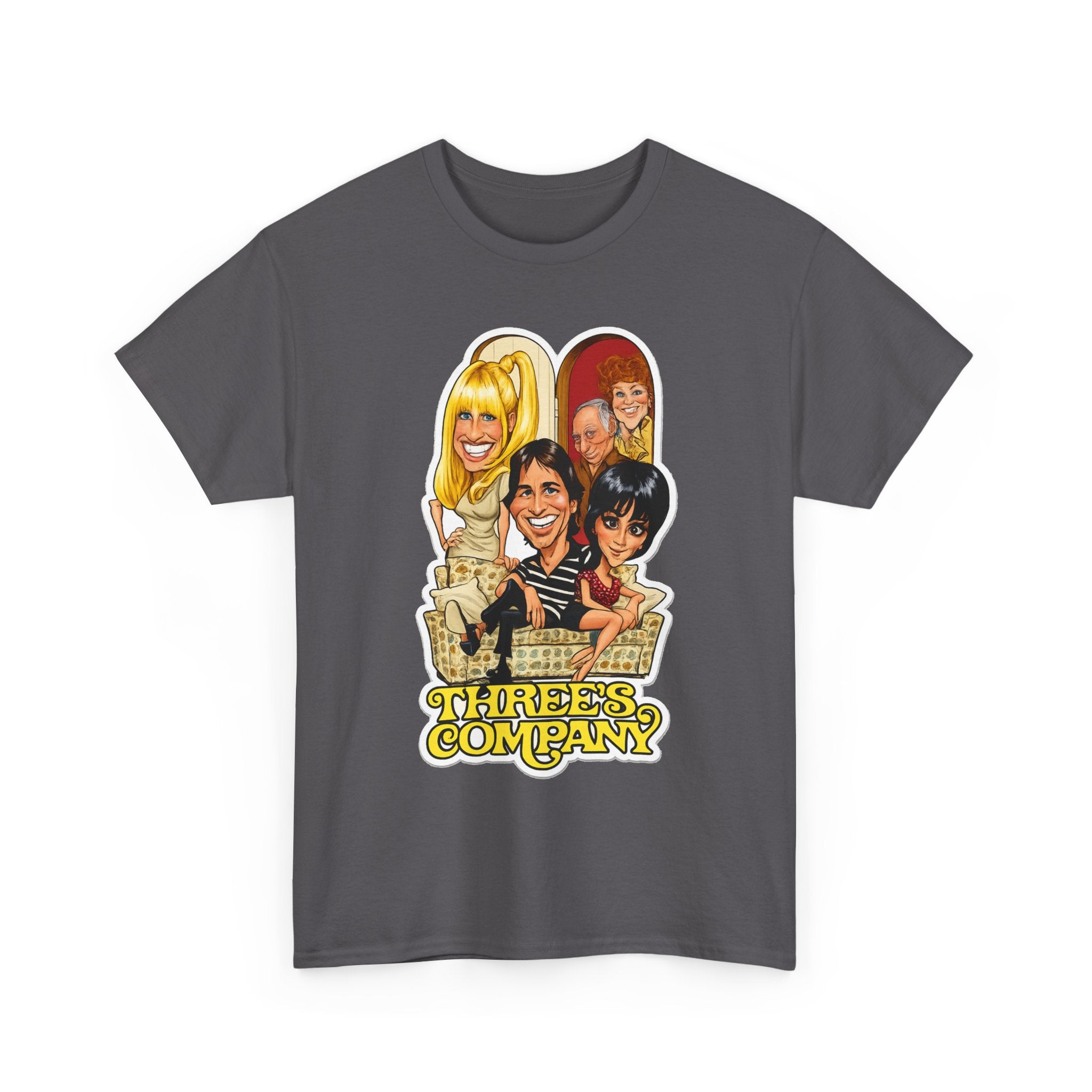 Three's Company Retro TV Tee — Vintage Sitcom Caricature T-Shirt