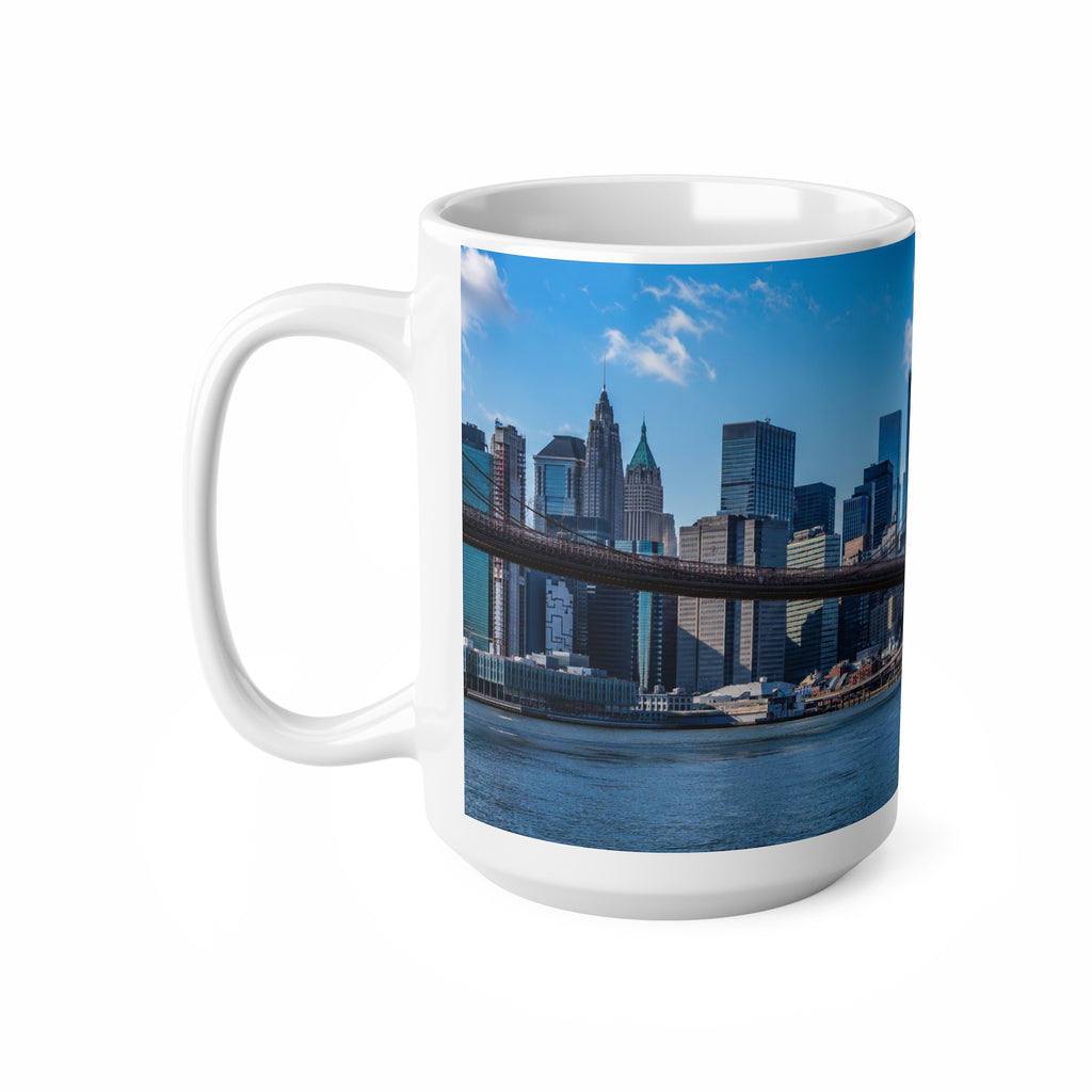 New York City Skyline Coffee Mug — Brooklyn Bridge Panoramic 11oz/15oz