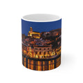 Night Harbor Cityscape Mug — Coastal Italy Evening Panorama Ceramic Coffee Cup (11oz, 15oz)