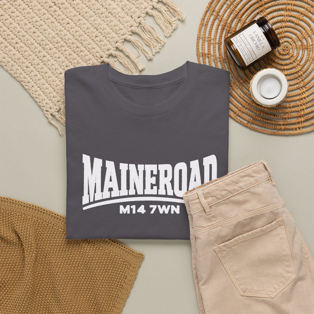 Maine Road Manchester City Cotton T-Shirt — M14 7WN Maine Graphic T-Shirt