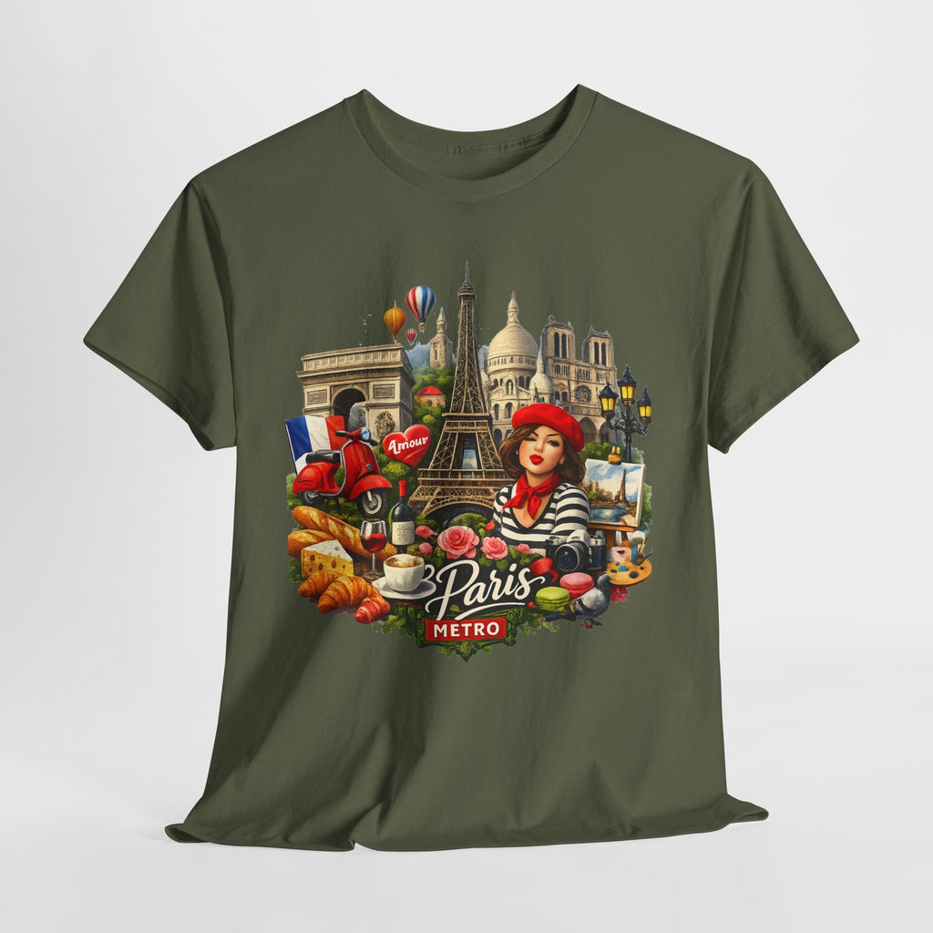 Paris Montage Tee — Eiffel Tower, Croissant & Metro Vintage Travel T‑Shirt