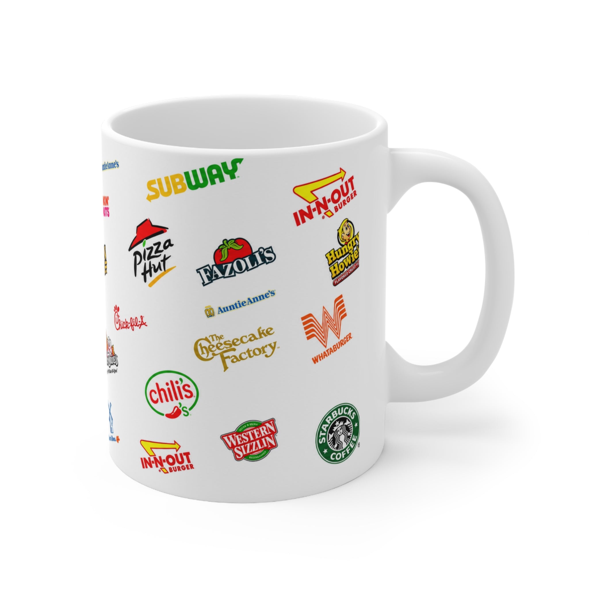 American Food Chains Collage Mug — Ceramic Coffee Cup (11oz & 15oz)