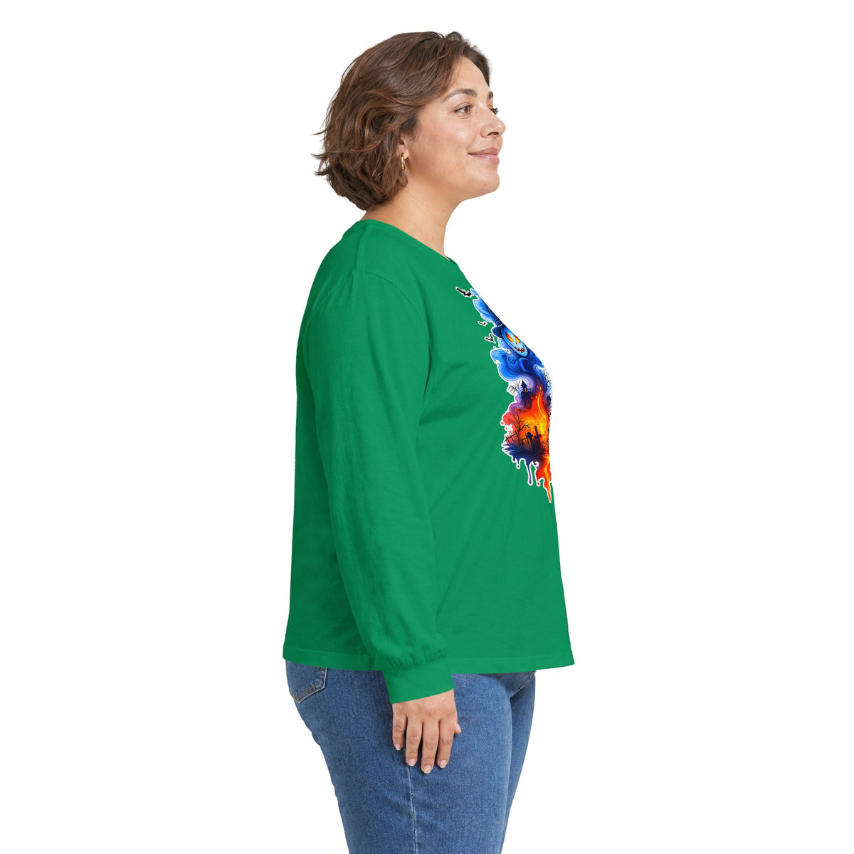 Ghost Flame Long Sleeve Tee — Spooky Blue Spirit Graphic