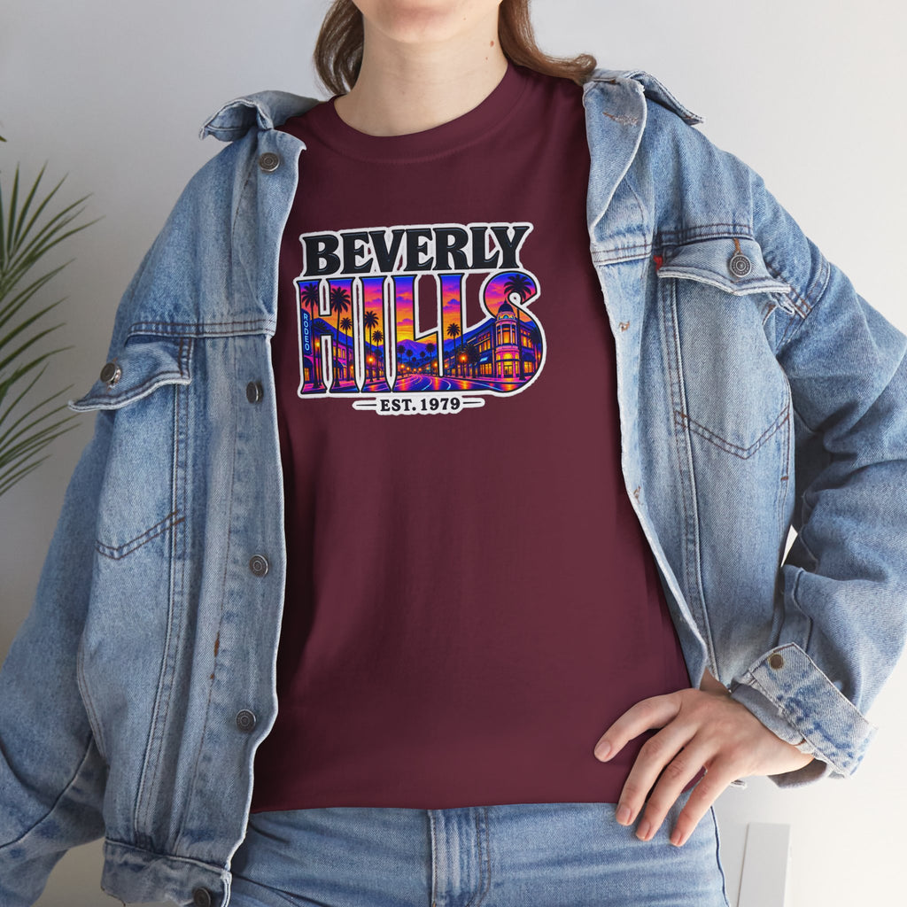 Beverly Hills Retro Sunset Tee — 'Beverly Hills EST. 1979' Graphic T-Shirt