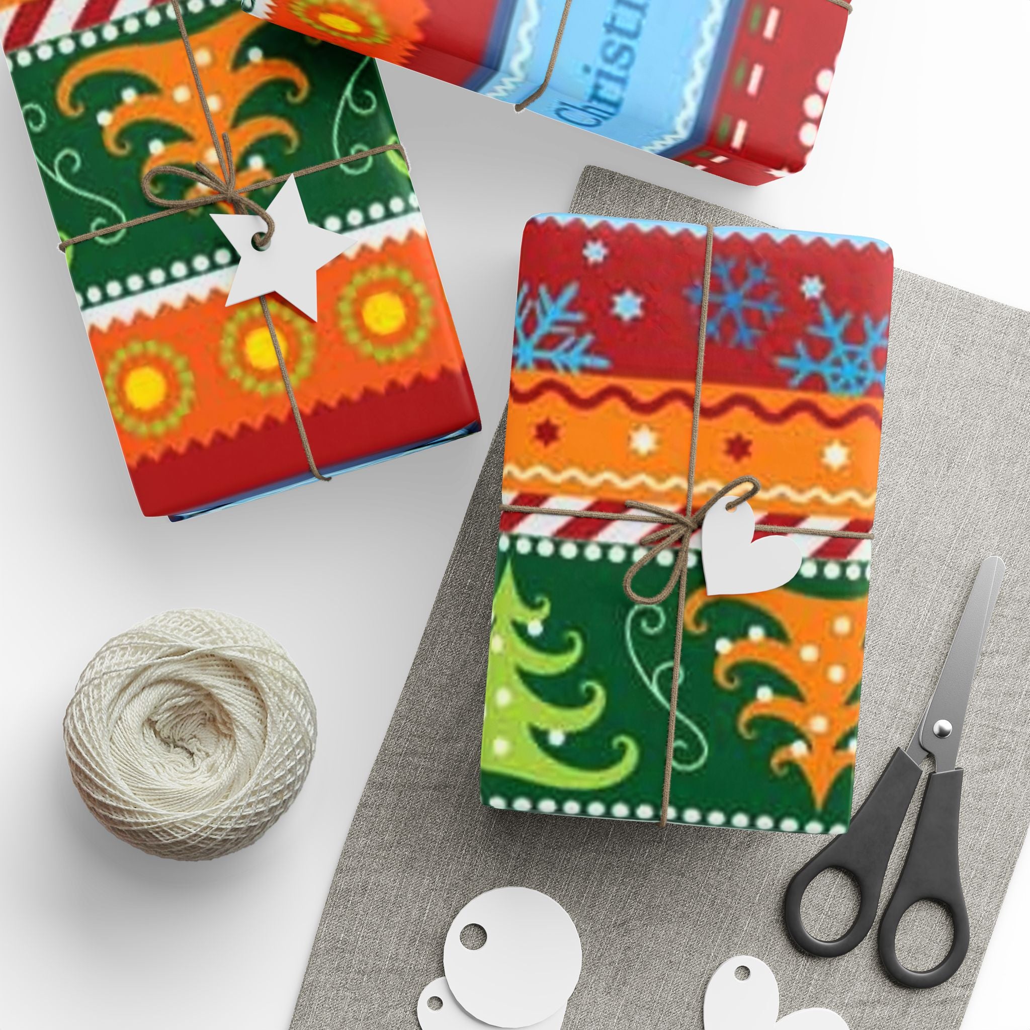Christmas Stripe Wrapping Paper - Festive Gingerbread & 'Merry Christmas' Holiday Gift Wrap