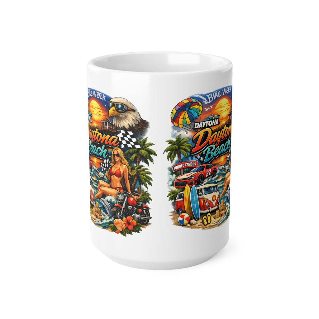 Daytona Beach Vintage Motorcycle & Surf Ceramic Coffee Mug — 11oz/15oz