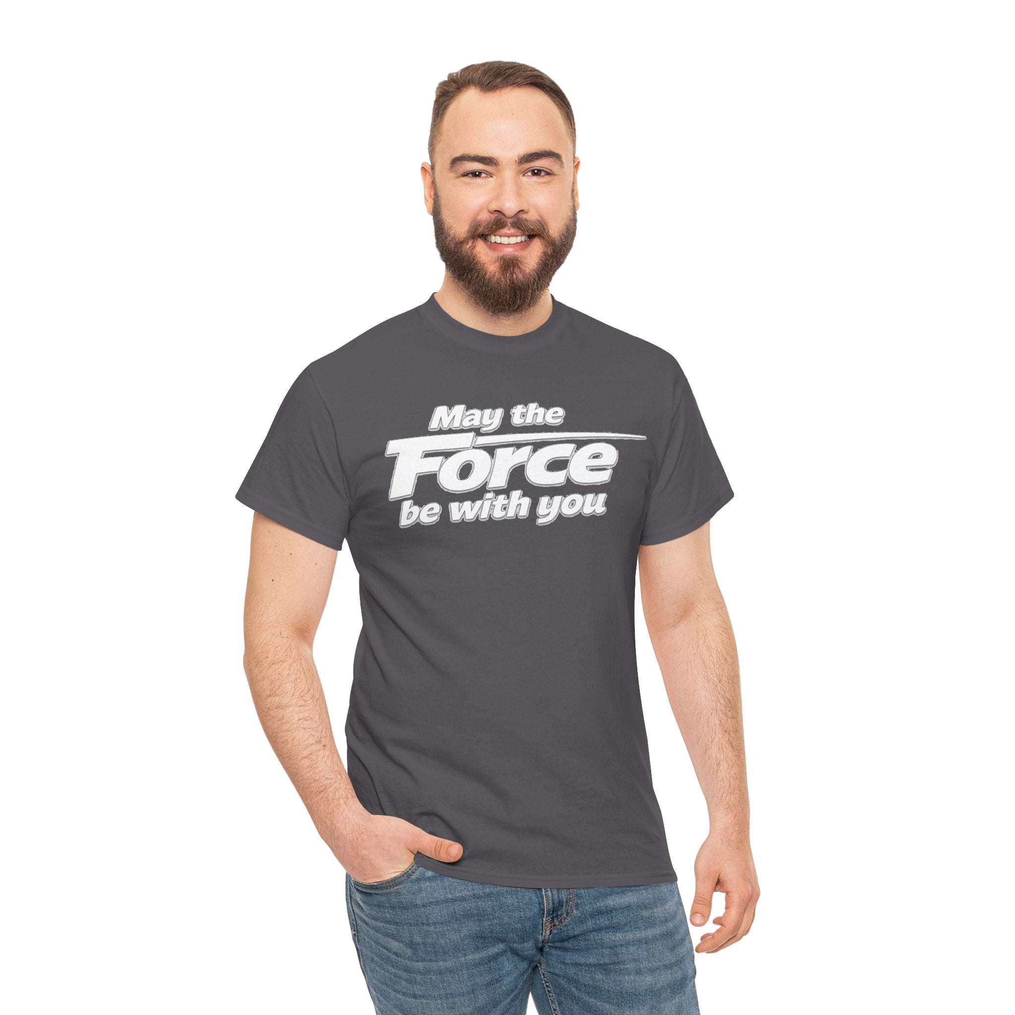 "May the Force Be With You" Retro Embossed Graphic T‑Shirt —