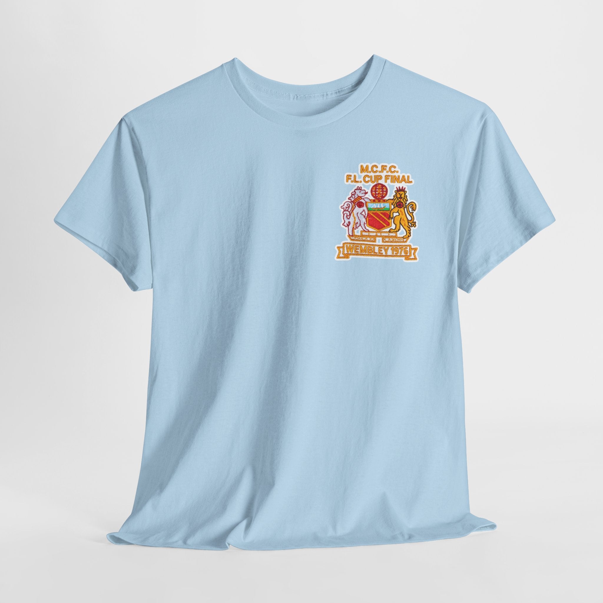 Manchester City 1976 League Cup Final Crest Cotton T‑Shirt — Vintage Football Fan Tee