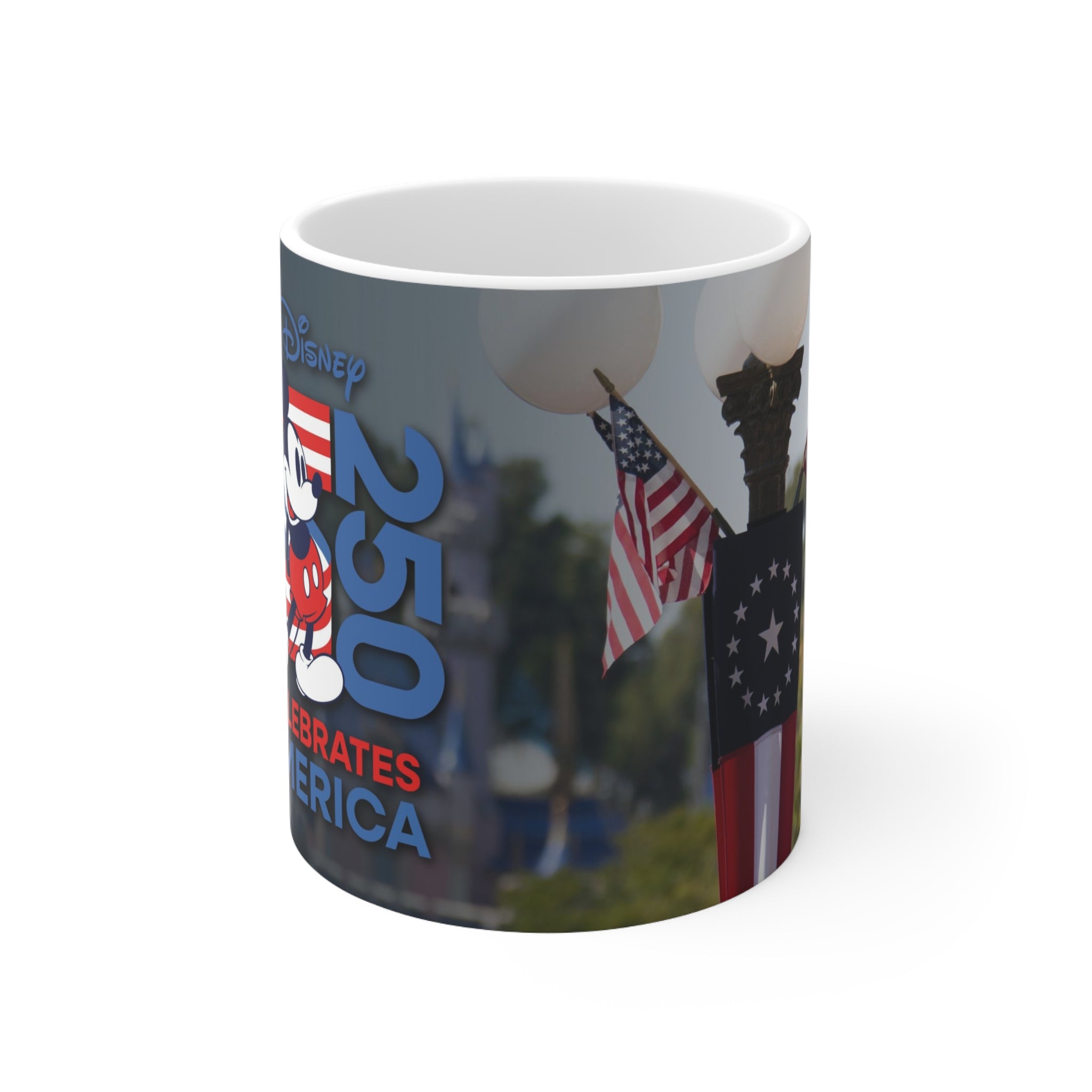 Disney Mickey 'Celebrates America' Flag Mug — Patriotic 11oz & 15oz Coffee Cup