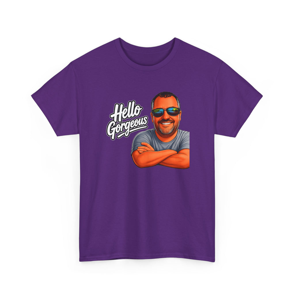 Hello Gorgeous Graphic Tee — Funny Retro Portrait T‑Shirt