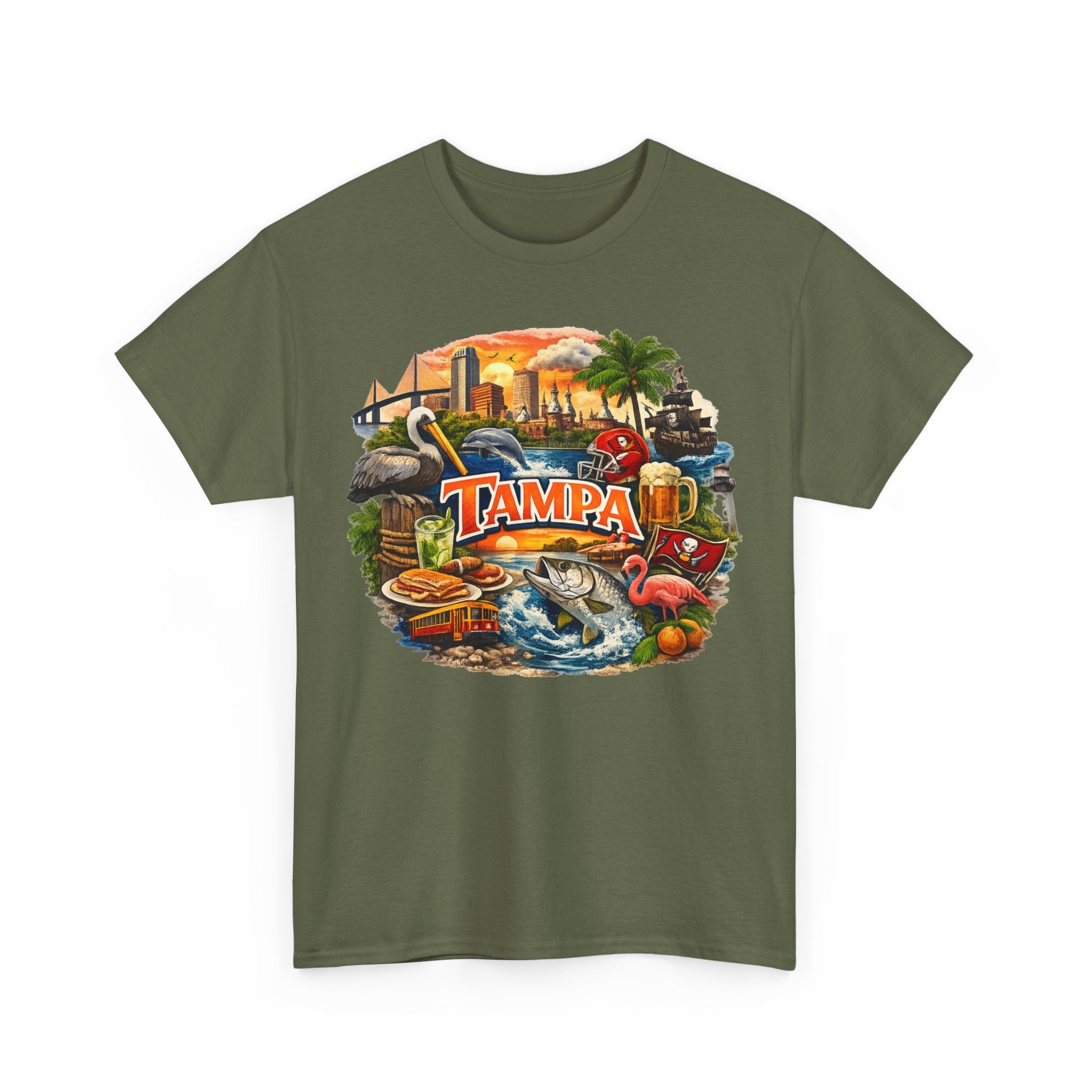 Tampa Florida Retro Scenic Tee — Vintage Beach, Skyline & Wildlife Graphic