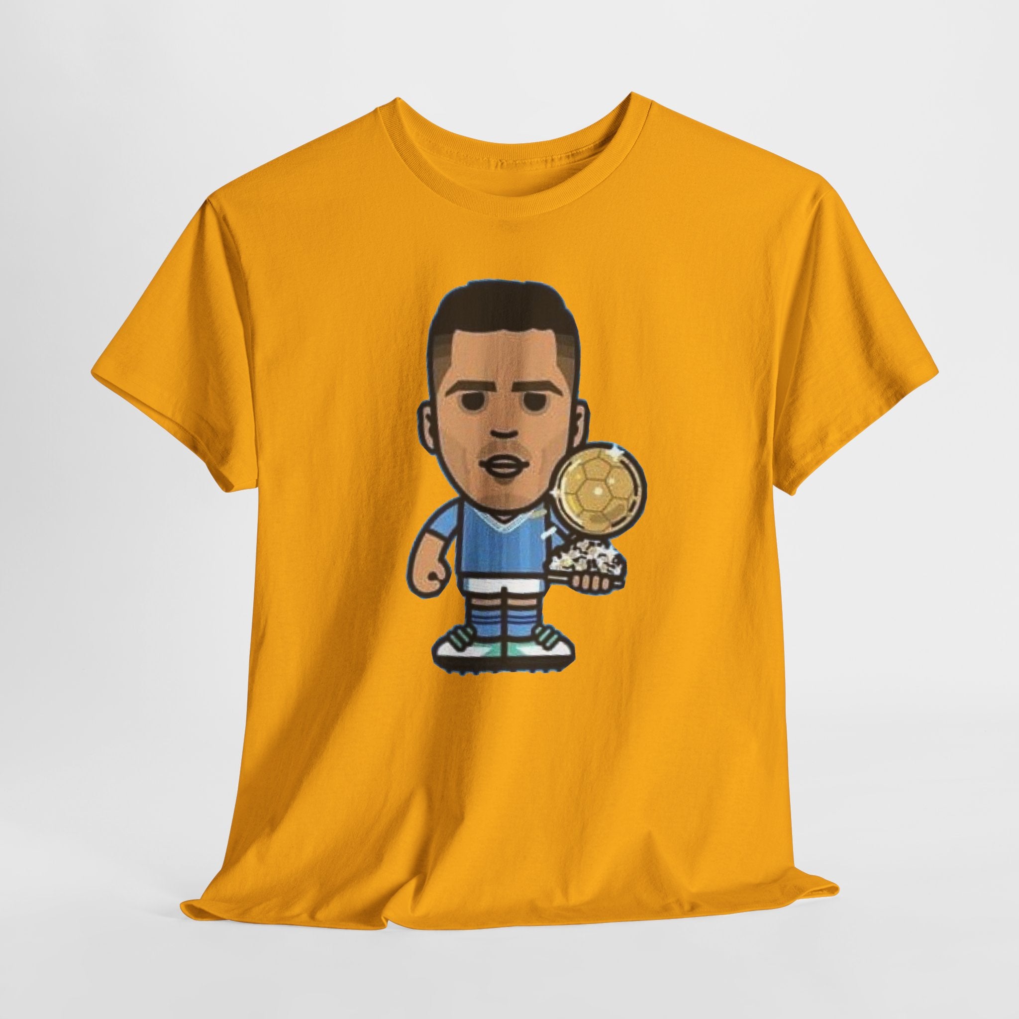 Rodri Manchester City Cartoon Tee — Player Holding Trophy Graphic Shirt