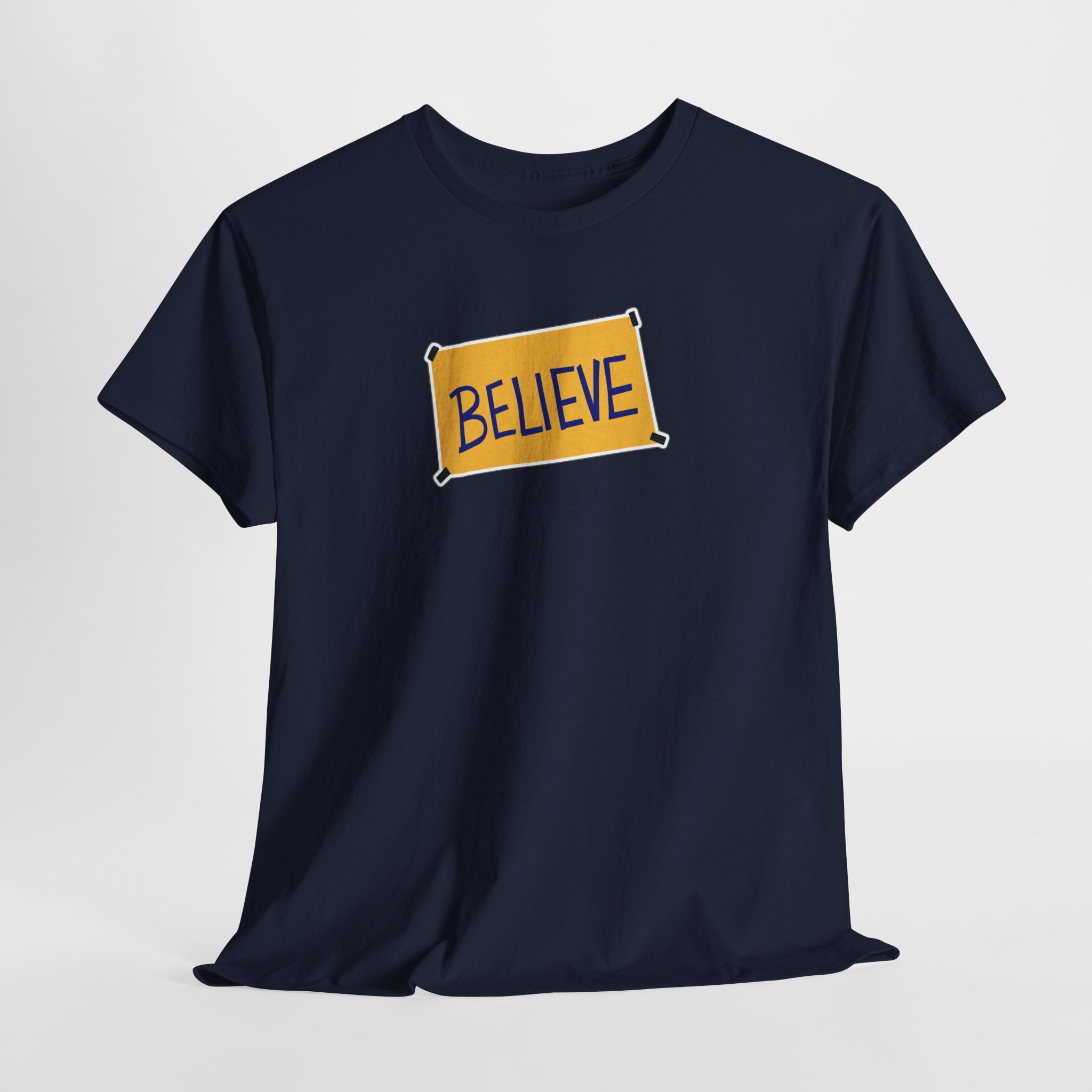Ted Lasso Inspired Believe Graphic Tee — Inspirational Yellow Patch T-Shirt