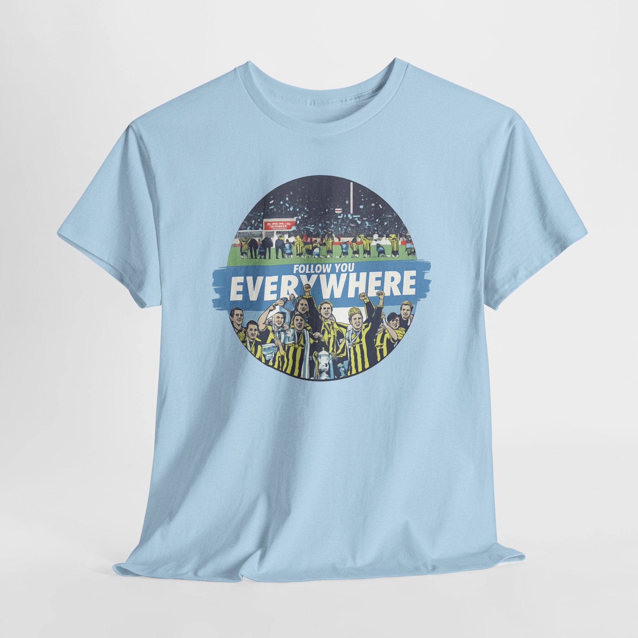 Manchester City Everywhere Soccer Crowd Graphic Tee — 'Follow You Everywhere' Fan Shirt