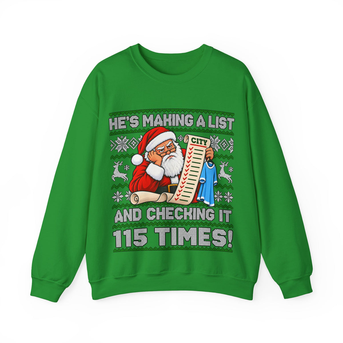 Manchester City Charges Inspired – "He's Making a List and Checking It 115 Times!" Santa Jumper