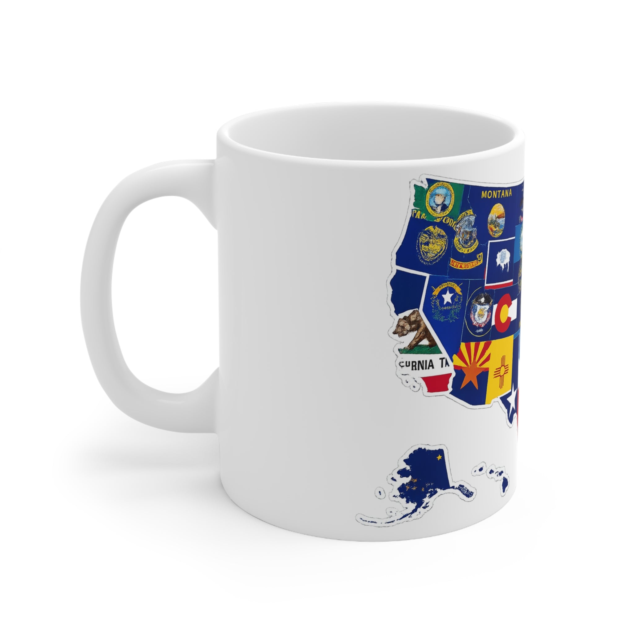 United States Map Flag Mug — Ceramic Coffee Cup with State Flags (11oz, 15oz)