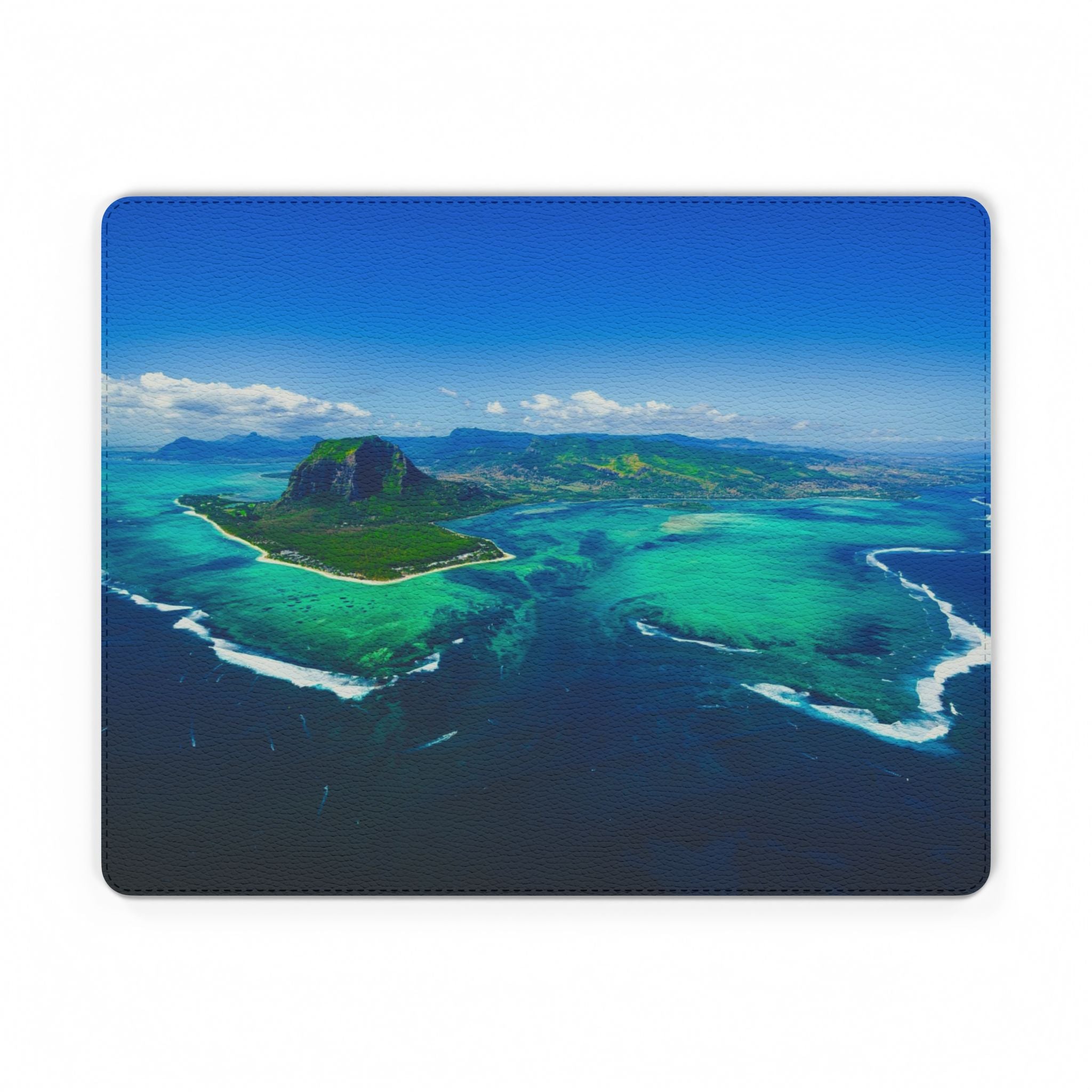 Tropical Island PU Leather Mouse Mat — Aerial Ocean Scenery Desk Pad