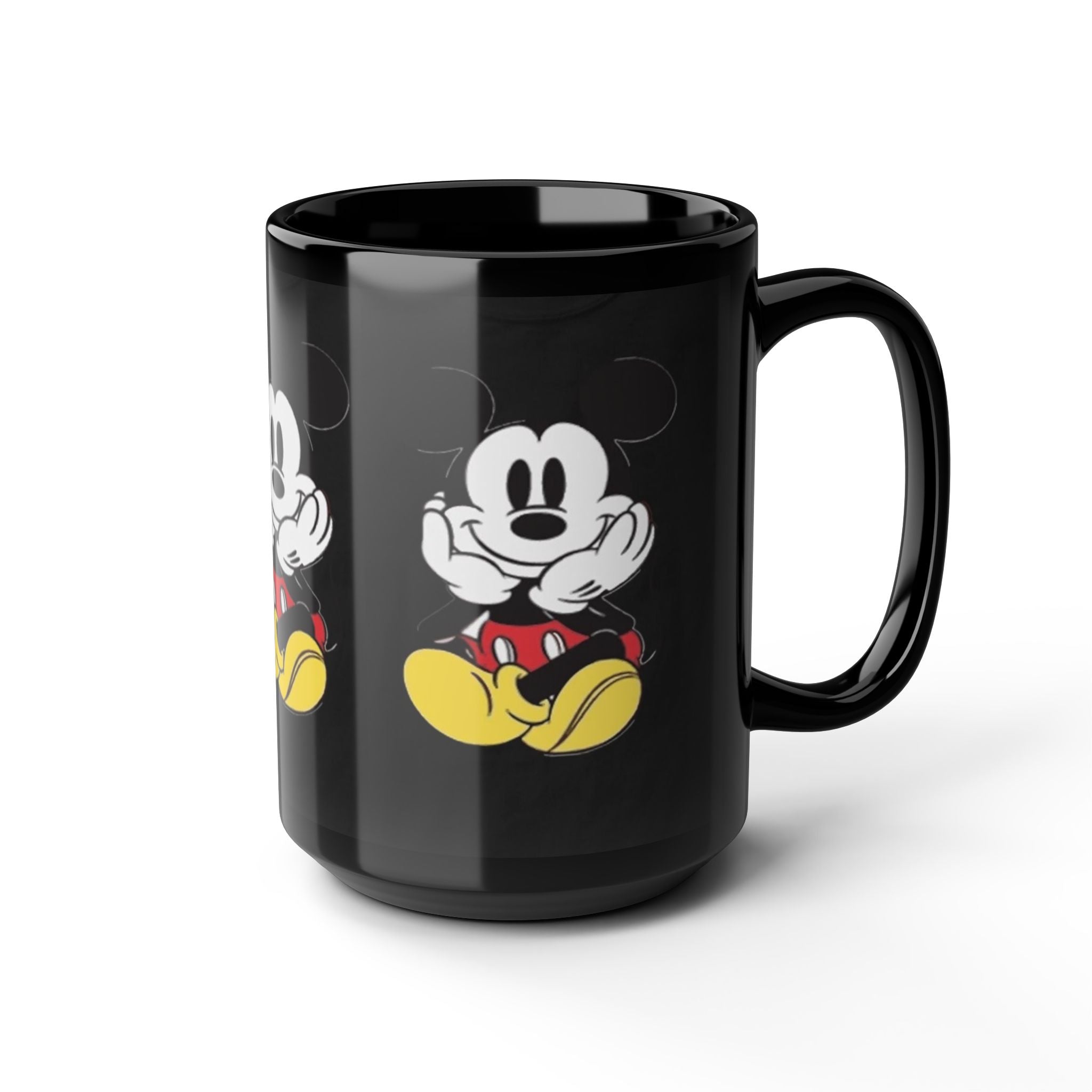 Black Character Mug - Classic Cartoon Mouse Sitting Design (11oz, 15oz)