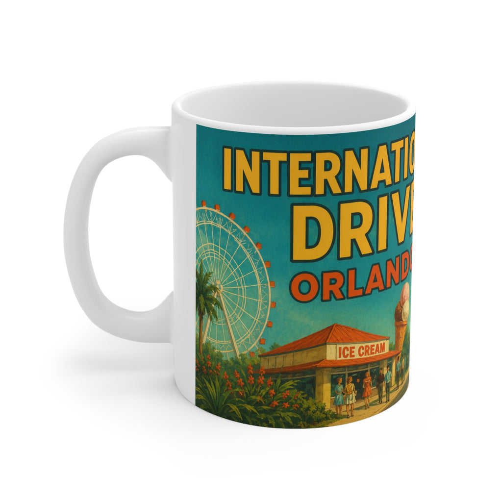 Orlando Retro Roadtrip Mug — "International Drive" Vintage Travel Coffee Cup