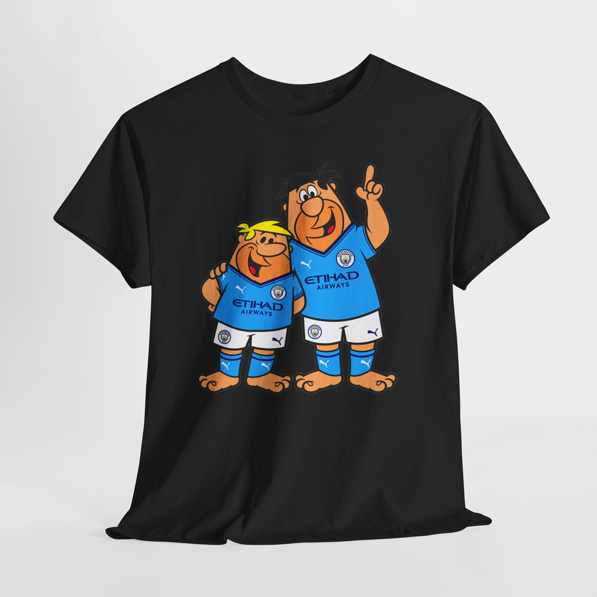 Manchester City The Flintstones Etihad Airways Cartoon Cotton T-Shirt