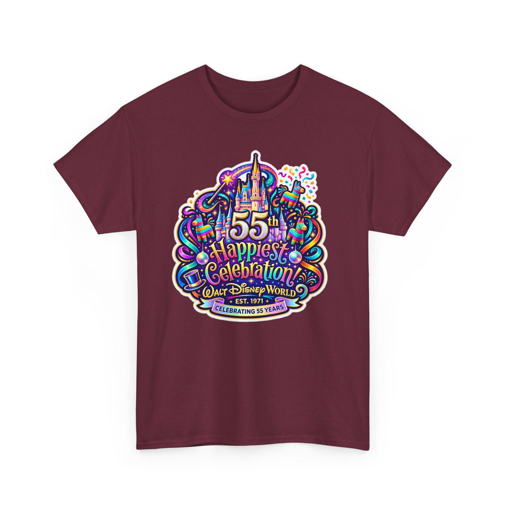 T-Shirt — "55th Happiest Celebration" Colorful Anniversary Castle Graphic Tee