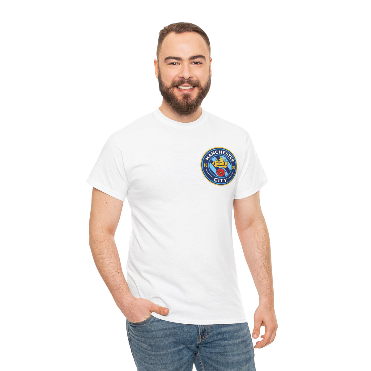 Manchester City Inspired Crest T‑Shirt – Circular Badge Chest Logo Tee