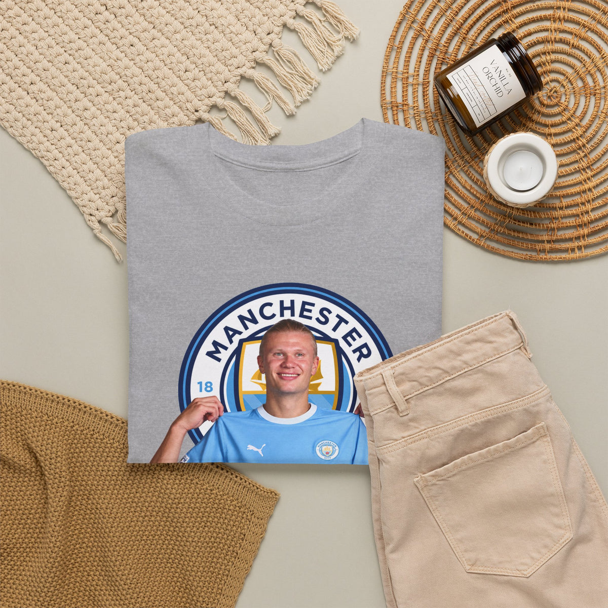 Manchester City Erling Haaland Inspired Cotton T-Shirt Tee — Player Celebratory Graphic T-Shirt