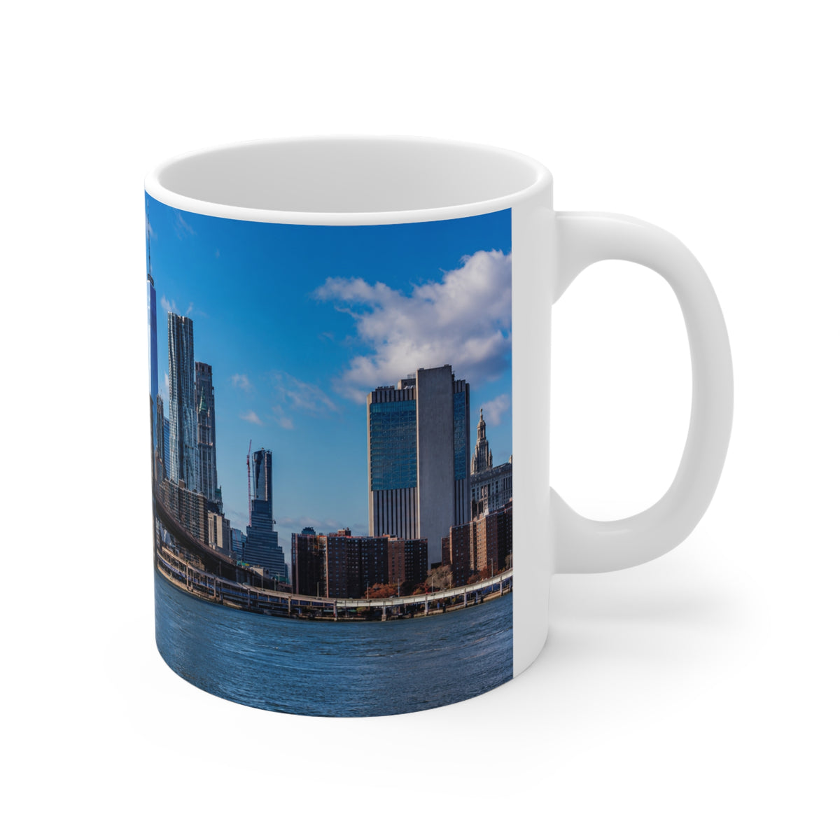 New York City Skyline Coffee Mug — Brooklyn Bridge Panoramic 11oz/15oz