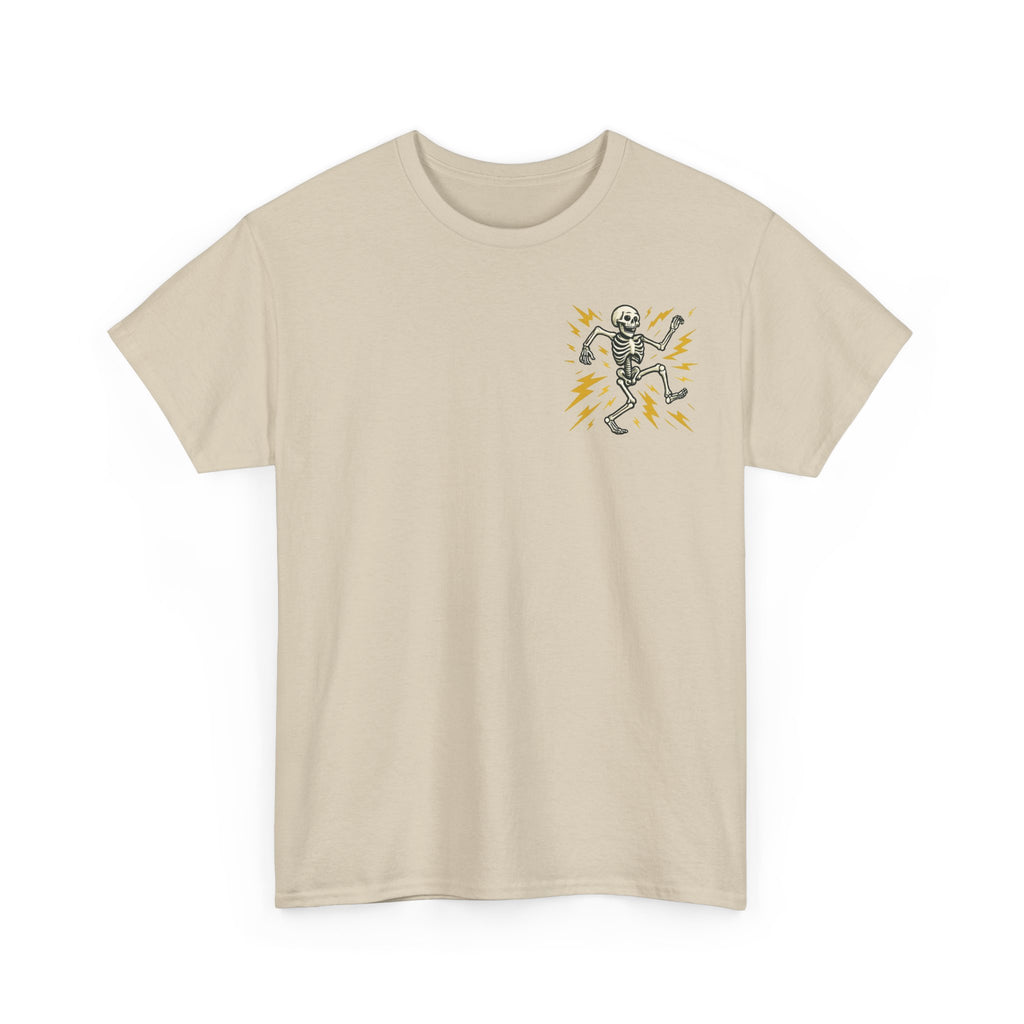 Electrician Skeleton Tee — "I'm an Electrician: If I Dance Without Music, Shut the Main Breaker Off"