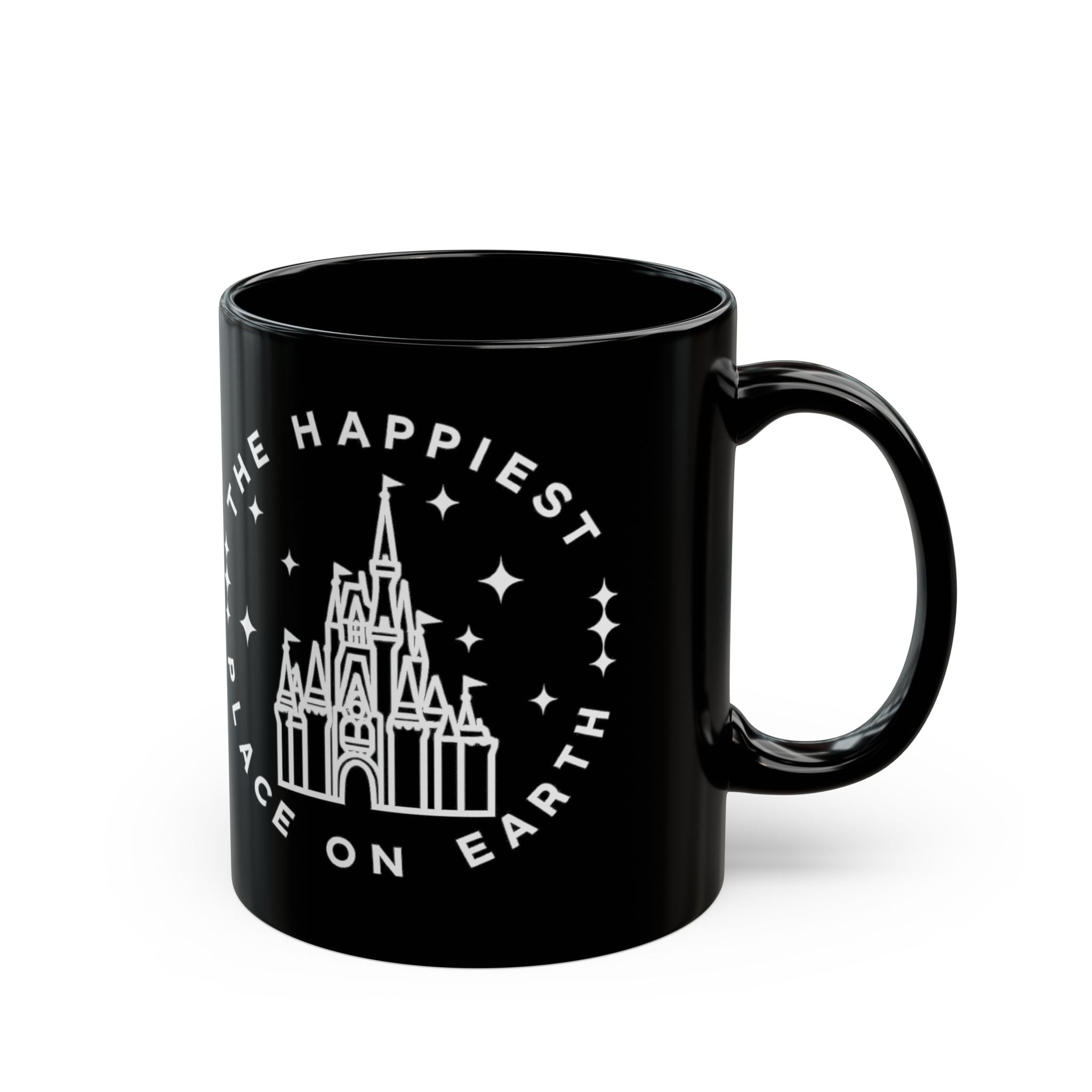 Black Castle Mug — "The Happiest Place on Earth" Ceramic Coffee Cup (11oz/15oz)