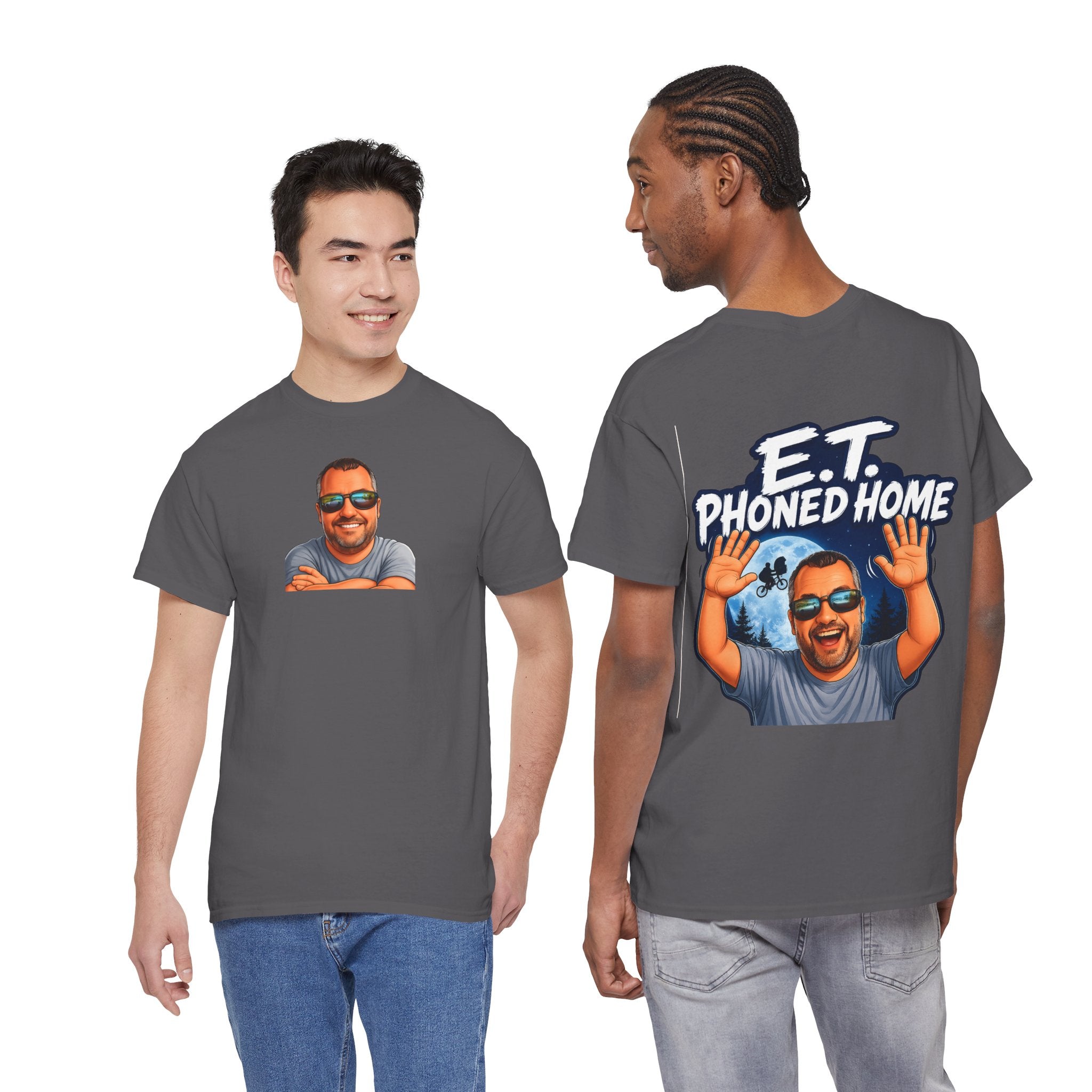 Graphic Tee — "E.T. Phoned Home" Smiling Guy Retro Design