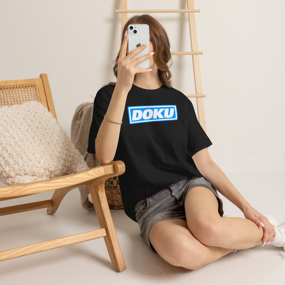 Doku Manchester City Player Logo Cotton Tee — Minimal Blue Box Graphic T-Shirt