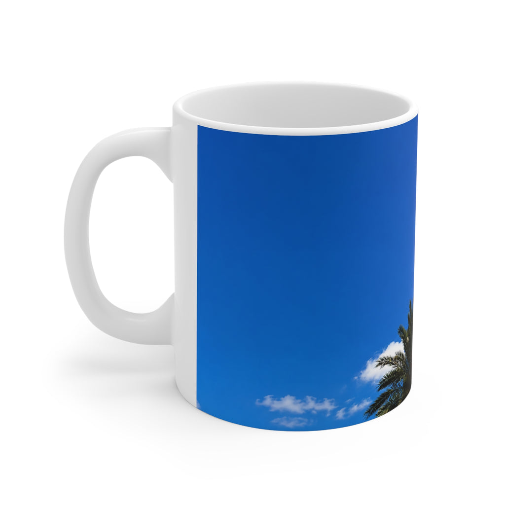 Orlando Icon Park Ferris Wheel & Palm Tree Ceramic Coffee Mug — Blue Sky Photo Mug (11oz, 15oz)