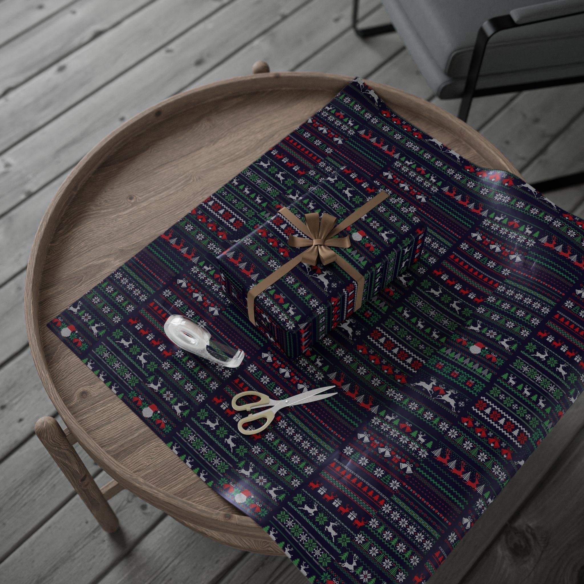 Wrapping Paper - Dark Holiday Fair Isle Reindeer & Snowflake Gift Wrap