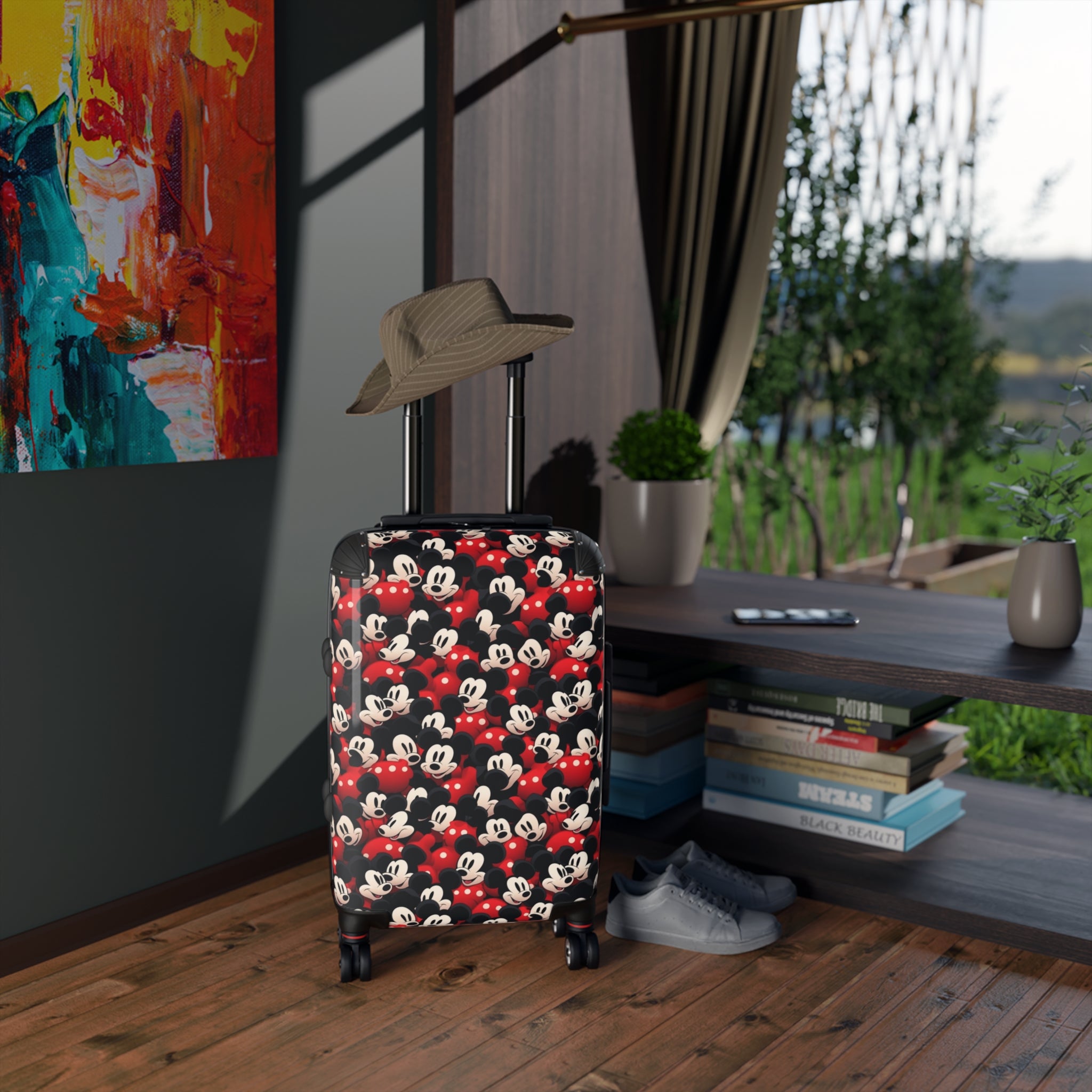 Mickey Mouse Pattern Carry-On Suitcase – Retro Disney Travel Luggage