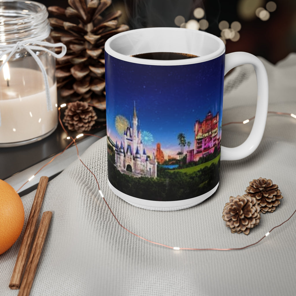 Disney Parks Night Skyline Ceramic Mug — Castle & Epcot Sphere Coffee Cup (11oz/15oz)