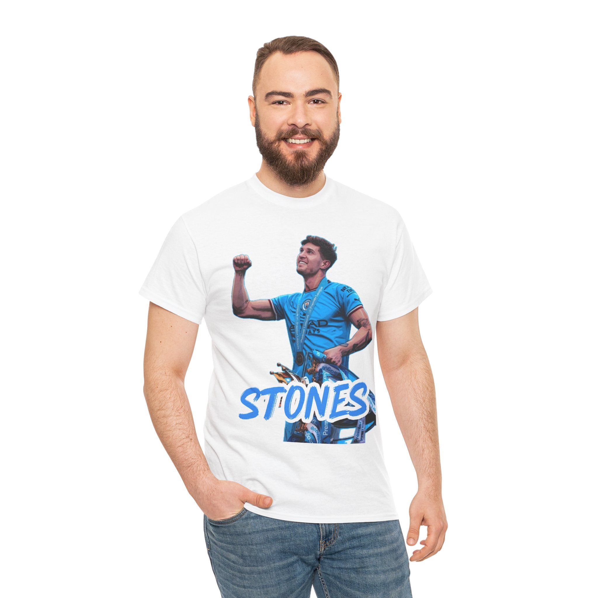 John Stones Manchester City Soccer Fan Tee — Blue Player Graphic T-Shirt