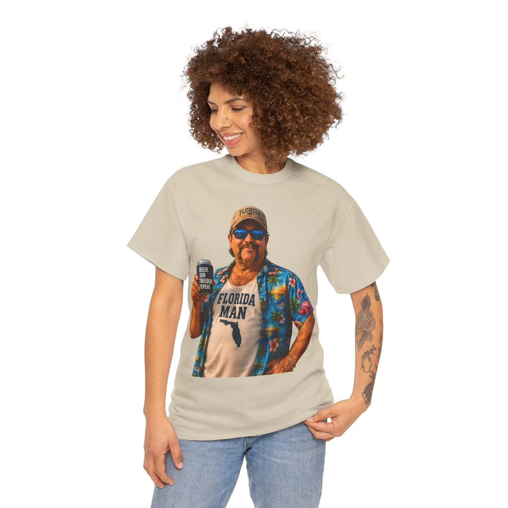 Florida Man Graphic Tee — Funny Vacation Shirt with Hawaiian Shirt Design