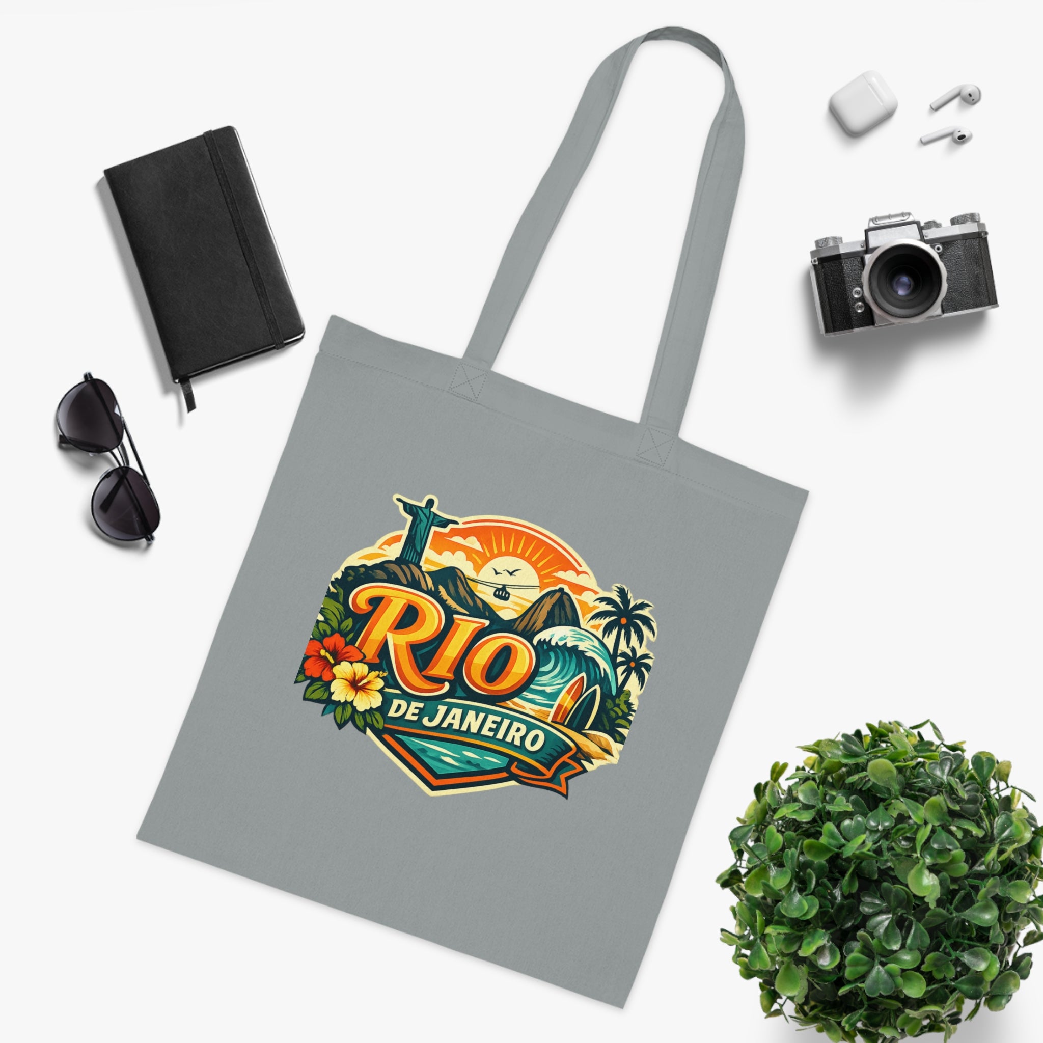Rio de Janeiro / West Palm Beach Beach Tote — Retro Tropical Cotton Tote Bag