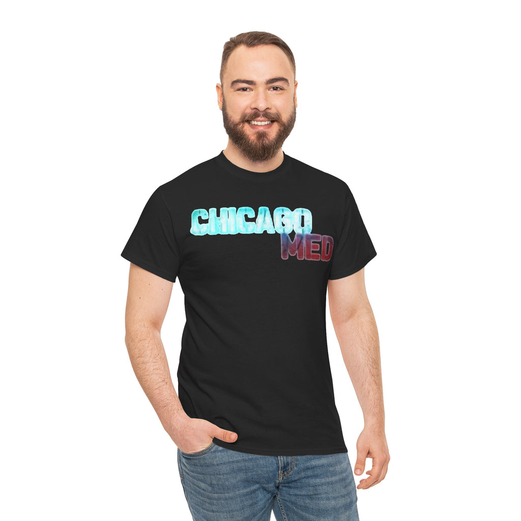 Chicago Med Inspired Graphic Tee — Retro Blue & Red Text Cotton T-Shirt