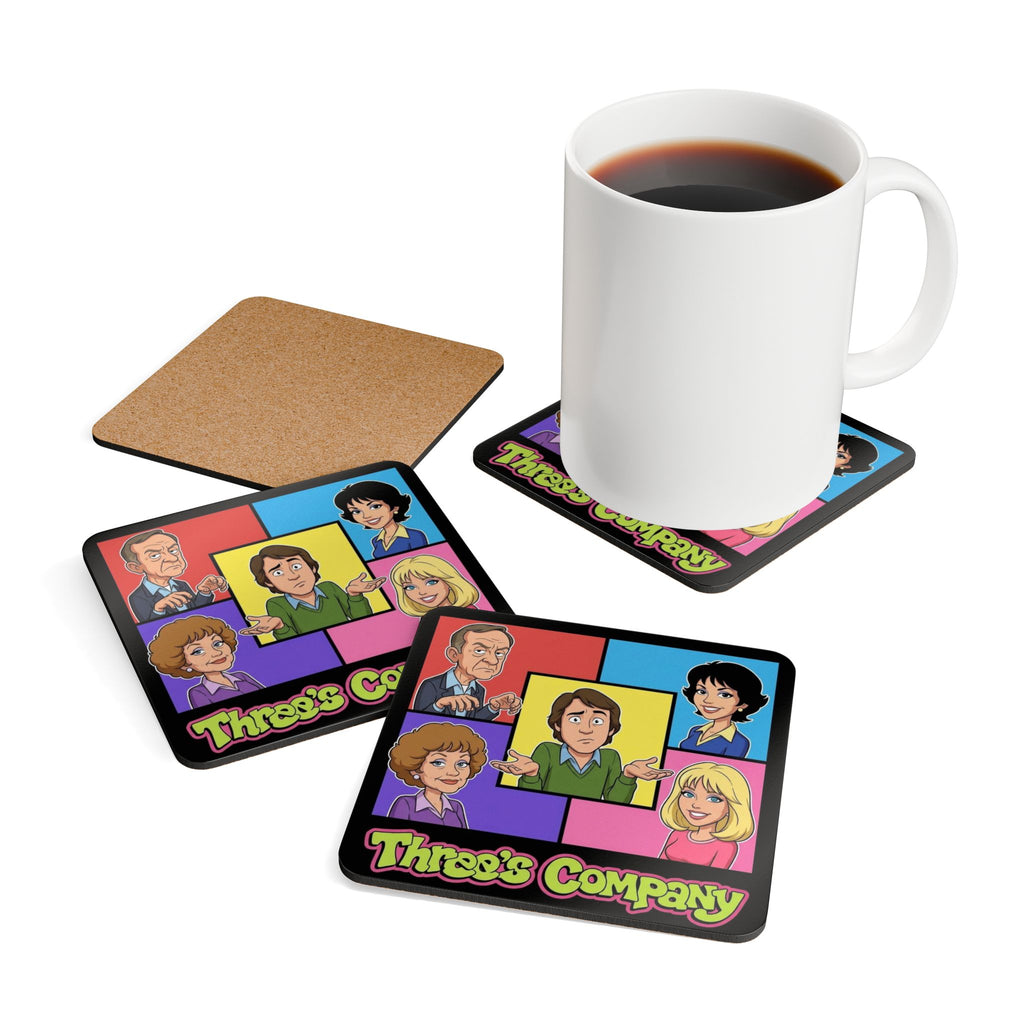 Three's Company Coaster Set — Retro TV Show Cork Drink Coasters