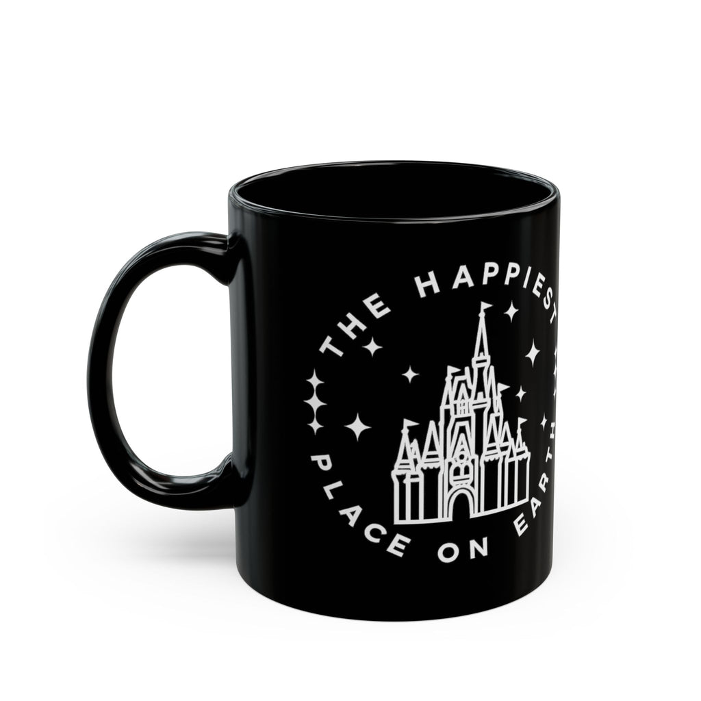 Black Castle Mug — "The Happiest Place on Earth" Ceramic Coffee Cup (11oz/15oz)