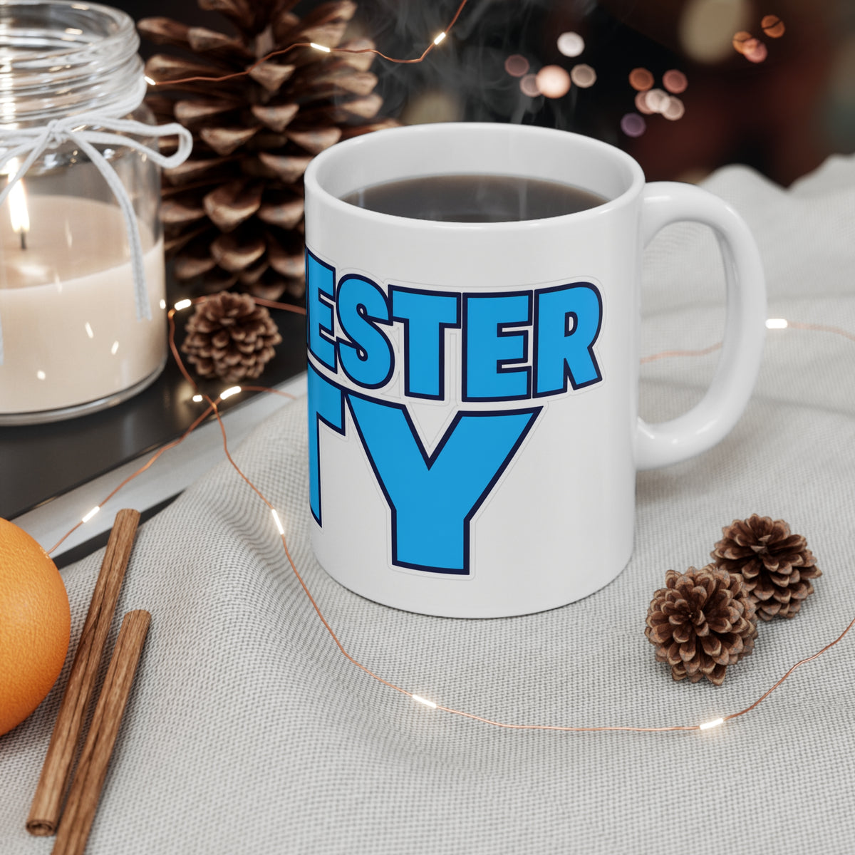 Manchester City Ceramic Coffee Mug - Bold Blue Football Fan Cup (11oz & 15oz)