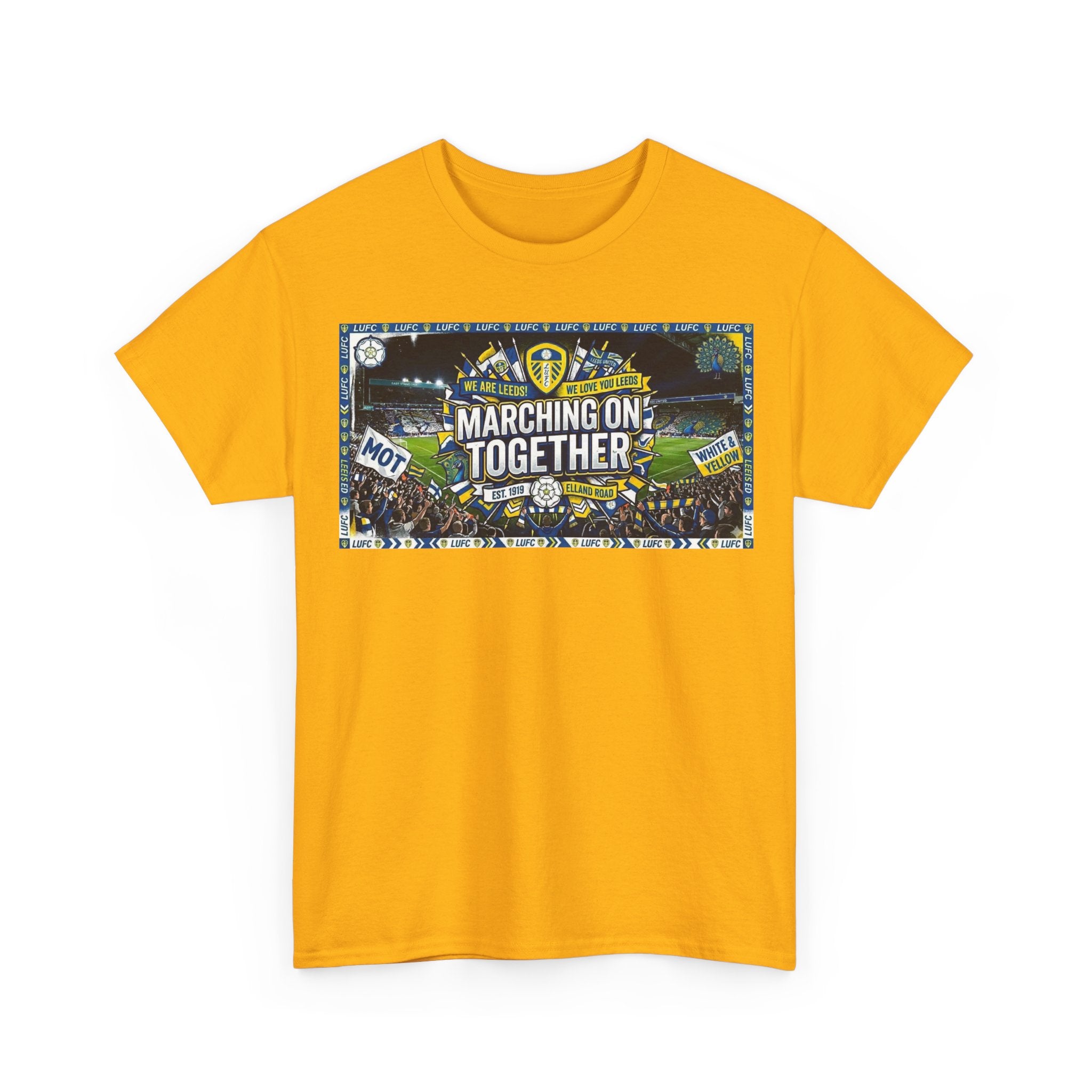Leeds United T-Shirt — "Marching On Together" Fan Tee (Soccer Supporter Graphic)