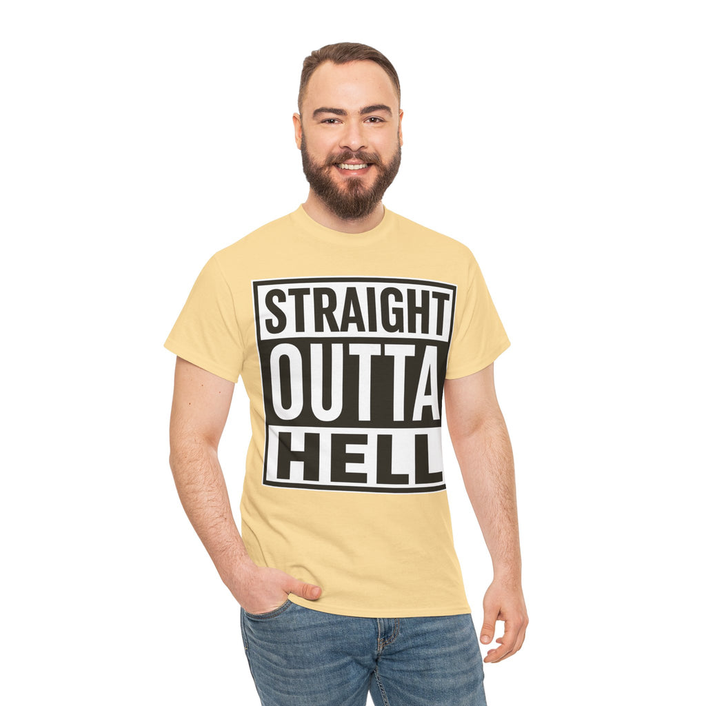 Straight Outta Hell T-Shirt — Bold Gothic Graphic Tee
