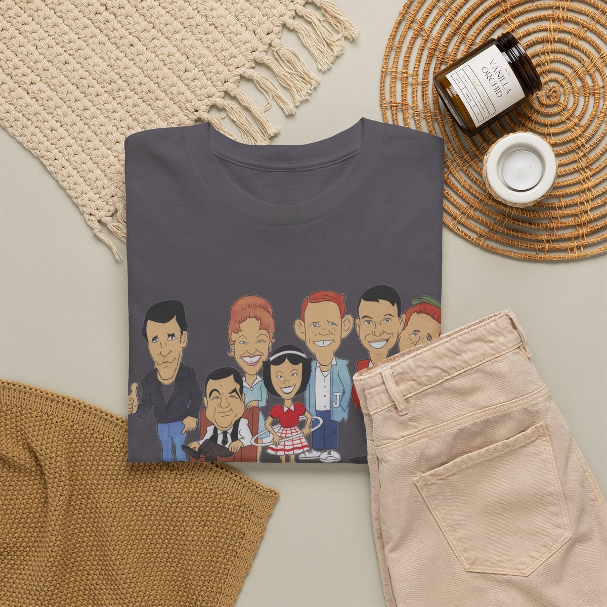 Happy Days Retro TV Cast Cartoon Tee - Vintage Sitcom Character Group Shirt