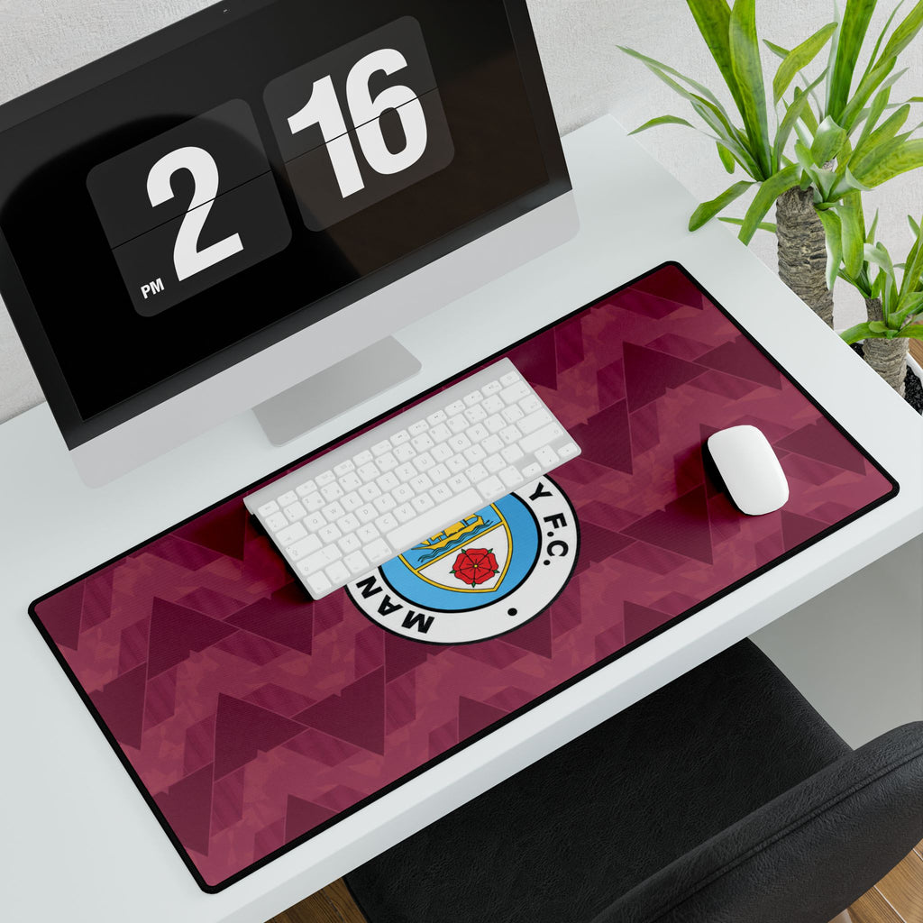 Manchester City REtro Shirt / Crest Desk Mat — Burgundy Football Gaming Mousepad